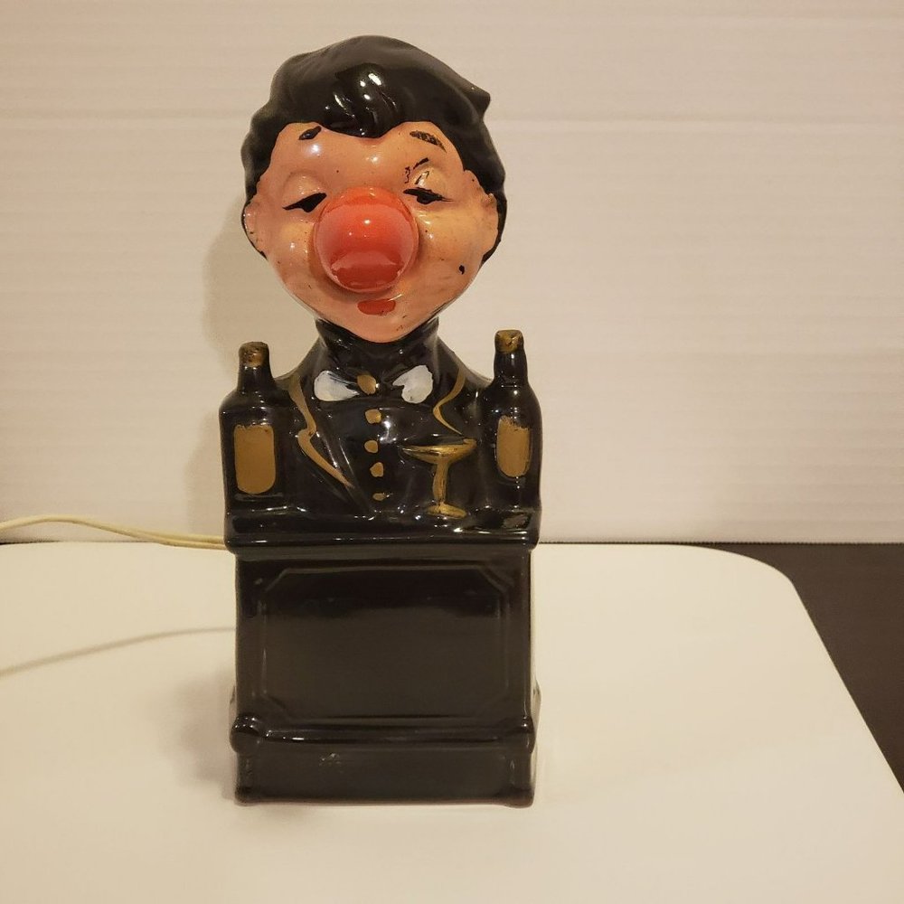 VINTAGE "THE BAR IS OPEN" DRUNK BARTENDER RED NOSE LIGHT DISPLAY (Japan)